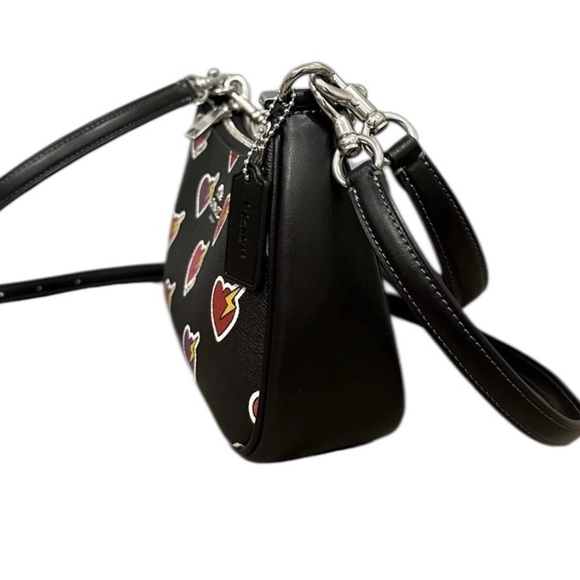COACH Teri Shoulder Bag Signature Canvas & Leather Heart Print Silver/Black, NWT - Picture 4 of 6
